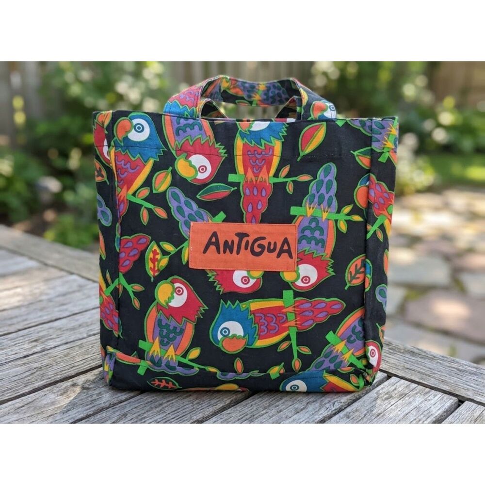 Paw Paw Antigua Macaw Parrot Bird Print | Canvas Tote Bag Caribbean Colors WOW